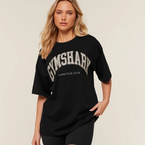 Gymshark Collegiate Graphic T-Shirt-Black