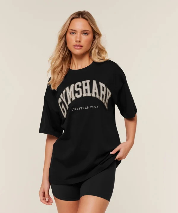 Gymshark Collegiate Graphic T-Shirt-Black