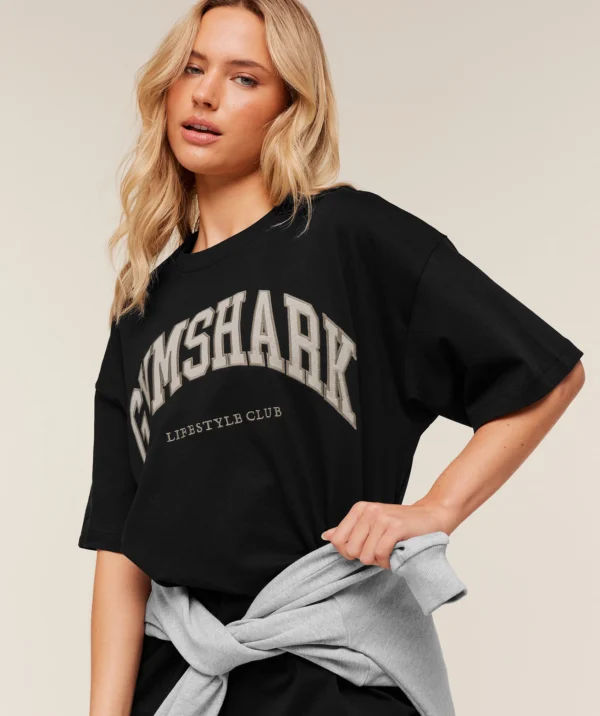 Gymshark Collegiate Graphic T-Shirt-Black