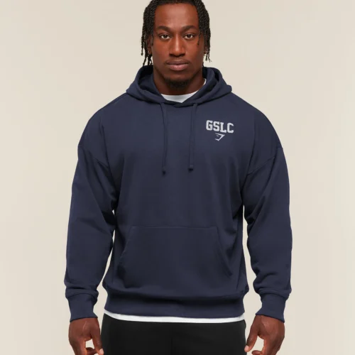 GYMSHARK FADED COLLEGIATE GRAPHIC HOODIE – HEAVY BLUE