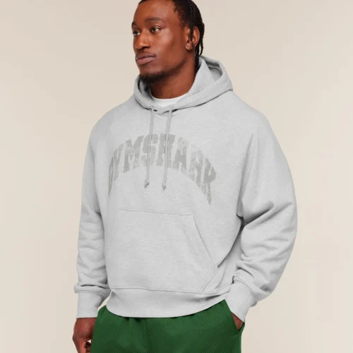 GYMSHARK RETRO COLLEGIATE GRAPHIC HOODIE – SOFT GREY MARL