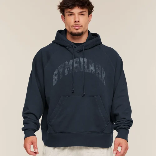 GYMSHARK RETRO COLLEGIATE GRAPHIC HOODIE – HEAVY BLUE