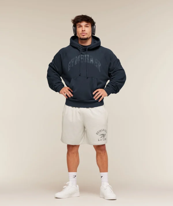 GYMSHARK RETRO COLLEGIATE GRAPHIC HOODIE – HEAVY BLUE